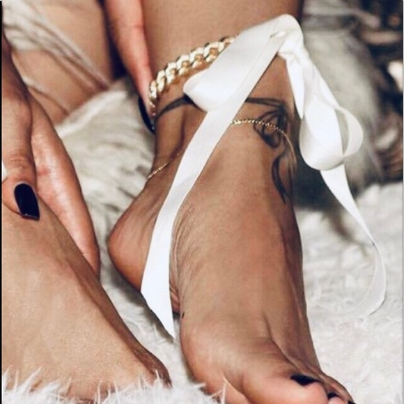NEW (ONE) Sexy Satin Bow Adjustable Anklet with Chunky Gold Chain OS - Picture 10 of 11